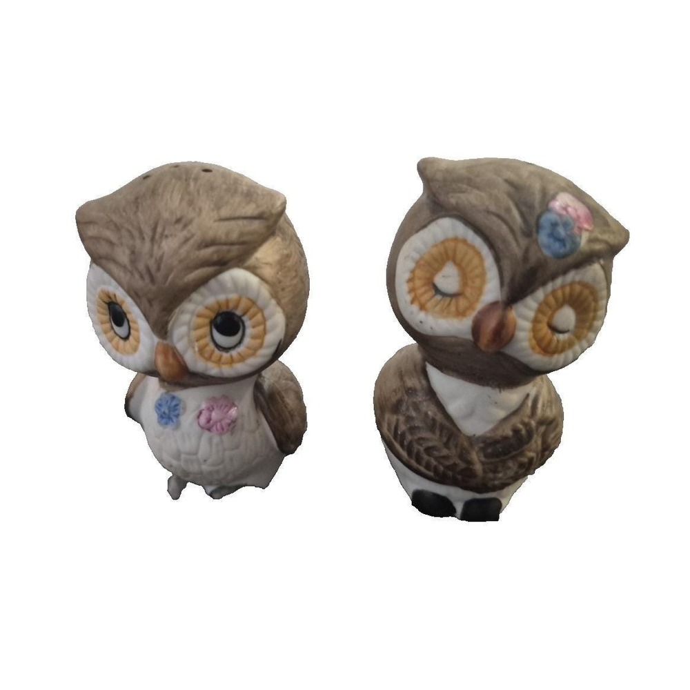Sweet set of Owl salt and pepper shakers‎ Vtg 2.75" H1